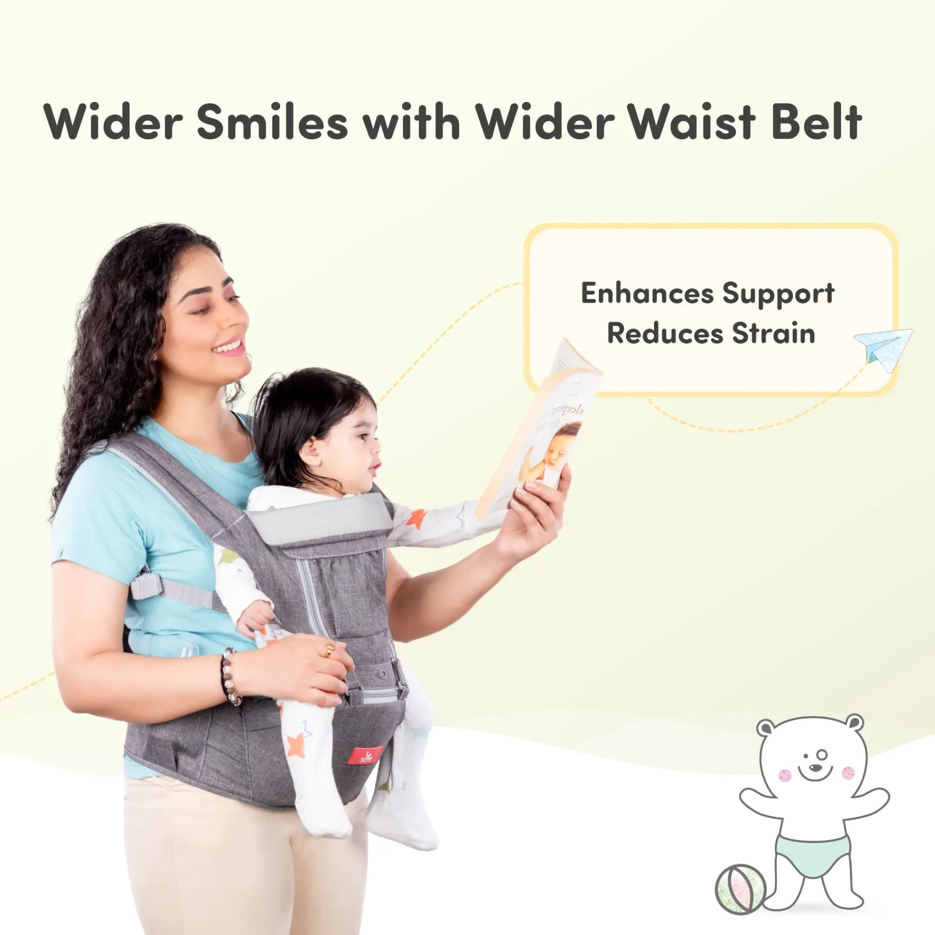 Riviera Premium Baby Carrier Bag for 0 to 3 Year Baby with 6 Comfortable Carrying Positions | Premium Fabric | Wider Waist Belt | Ergonomic Hip Seat - Grey