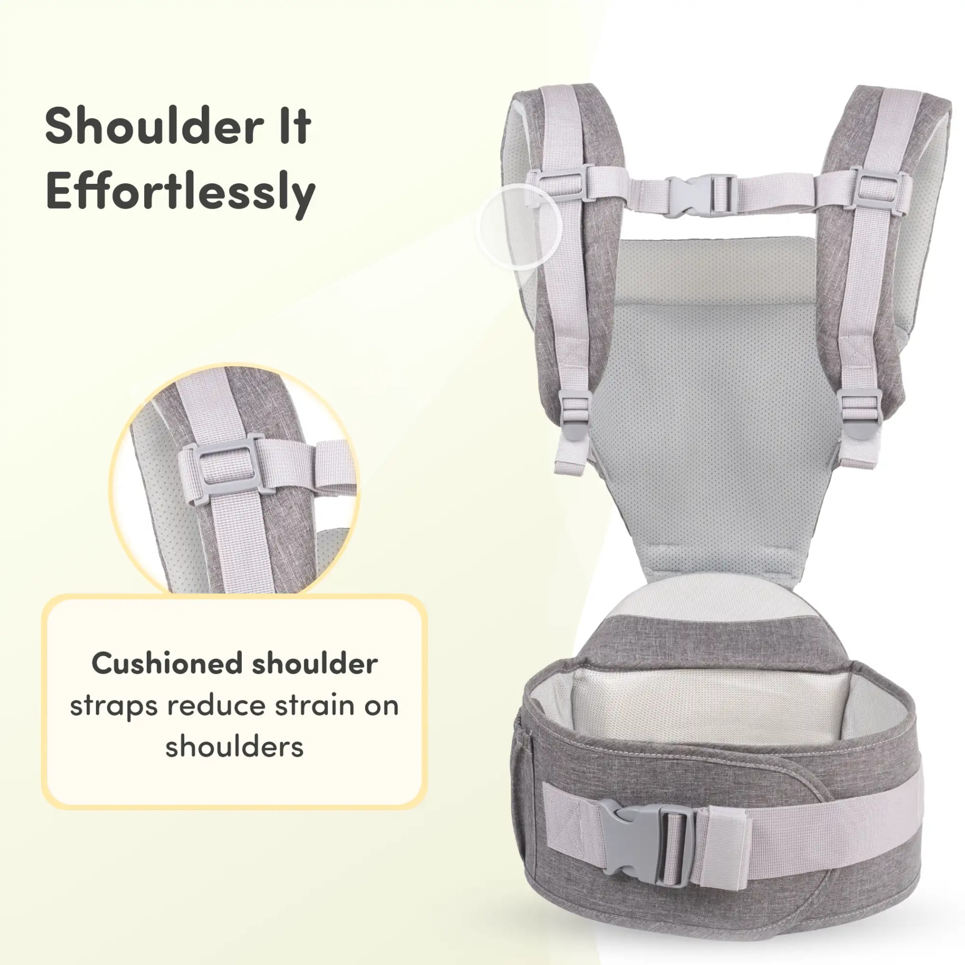Riviera Premium Baby Carrier Bag for 0 to 3 Year Baby with 6 Comfortable Carrying Positions | Premium Fabric | Wider Waist Belt | Ergonomic Hip Seat - Grey