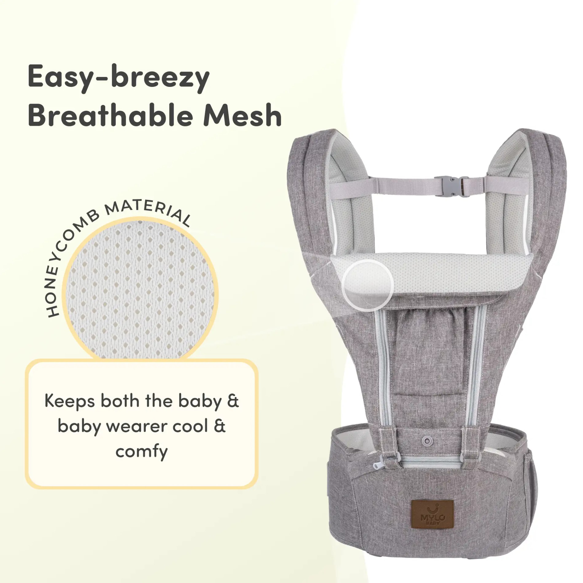 Riviera Premium Baby Carrier Bag for 0 to 3 Year Baby with 6 Comfortable Carrying Positions | Premium Fabric | Wider Waist Belt | Ergonomic Hip Seat - Grey