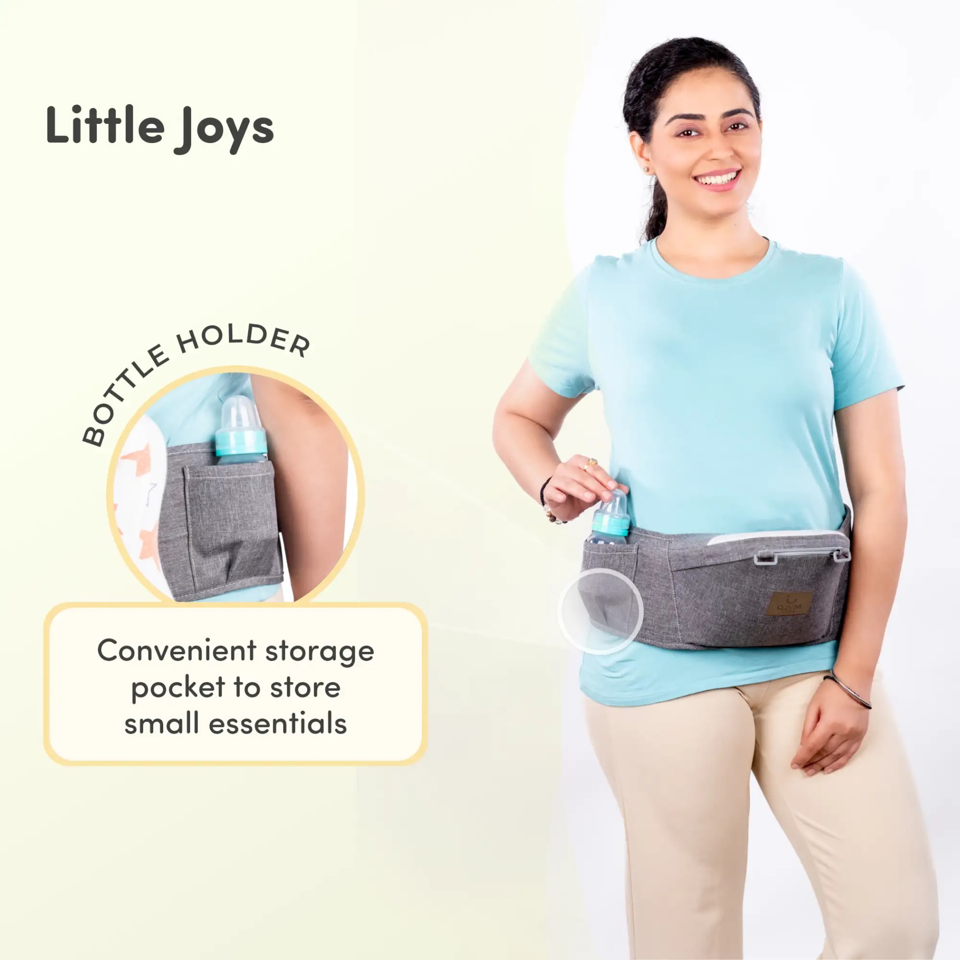Riviera Premium Baby Carrier Bag for 0 to 3 Year Baby with 6 Comfortable Carrying Positions | Premium Fabric | Wider Waist Belt | Ergonomic Hip Seat - Grey