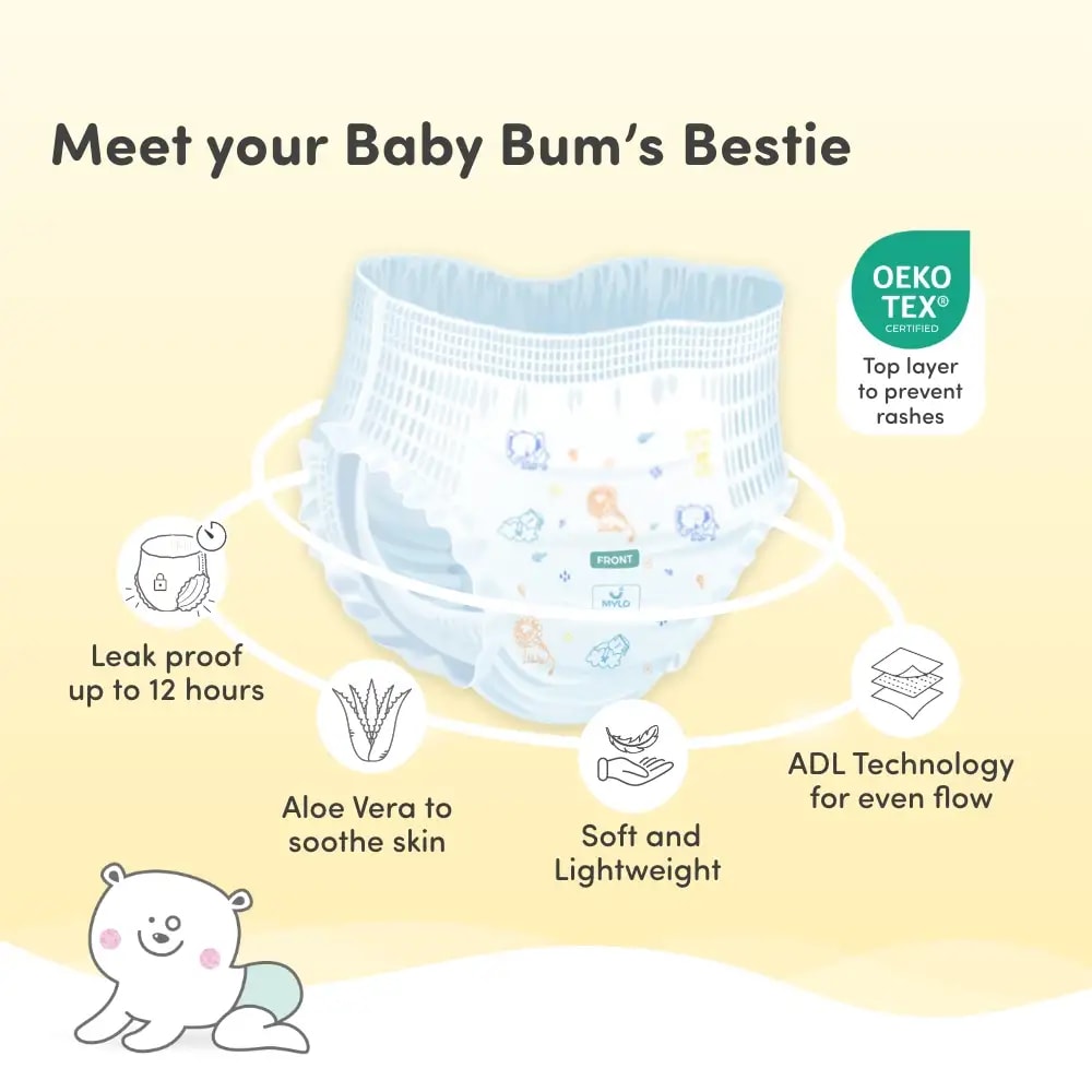 Super Saver Combo - Baby Diaper Pants Medium (M) Size 7-12 kgs (76 count) Leak Proof + Baby Powder for Kids - 300 gm