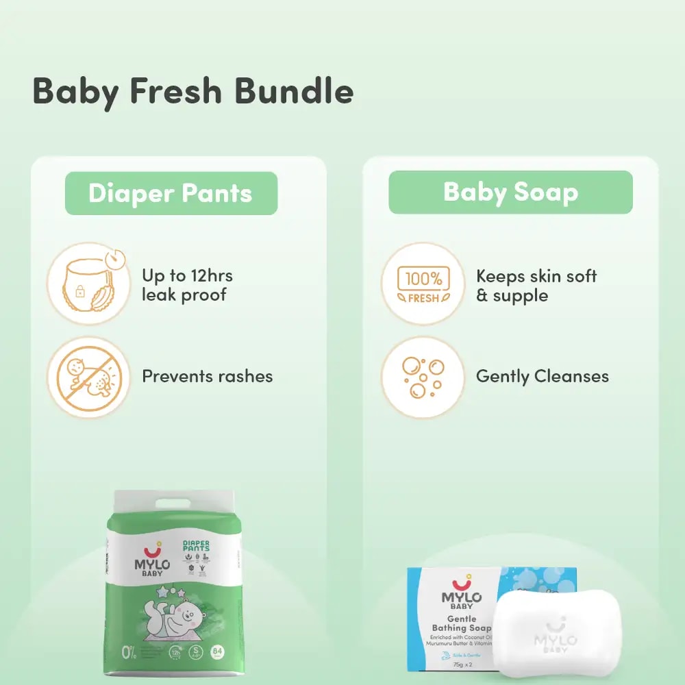 Baby Diaper Pants Small (S) Size 4-8 kgs (Jumbo Pack) + Baby Soap (Pack of 3)
