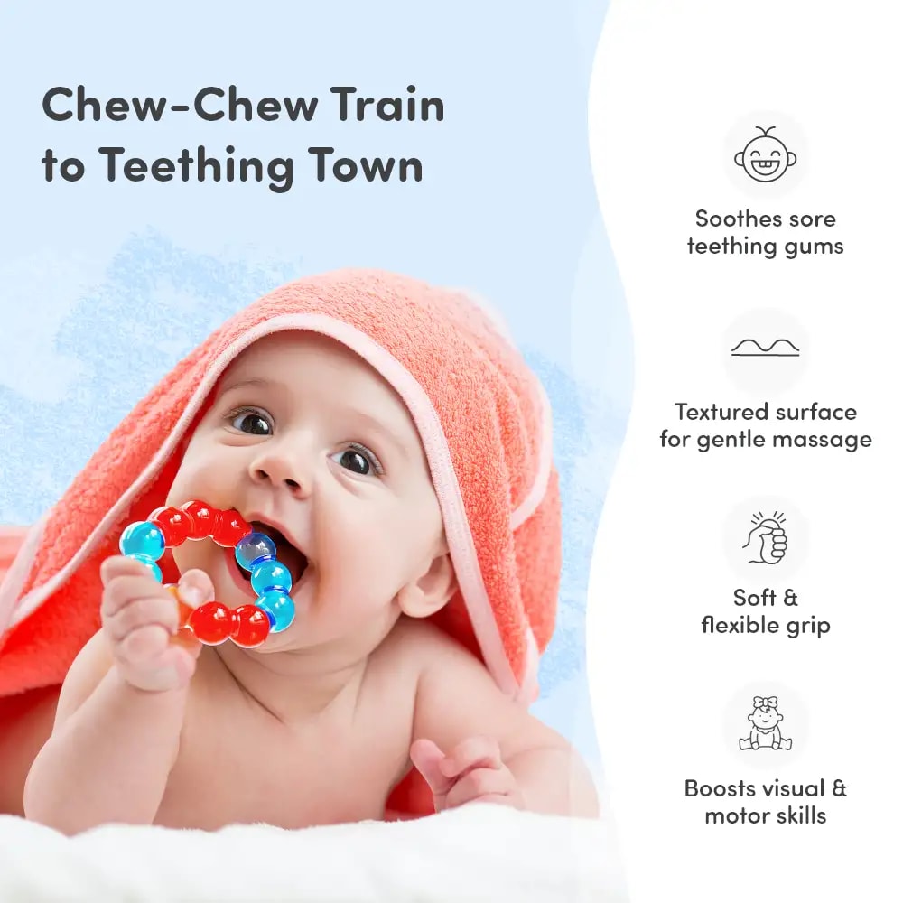 Teether for Kids | Relieves Sore Teething Gums | BPA Free, Food Grade & Non Toxic | ISI Marked | Easy to Hold | Pack of 3 - 1 Ring + 2 Hot Air Balloon