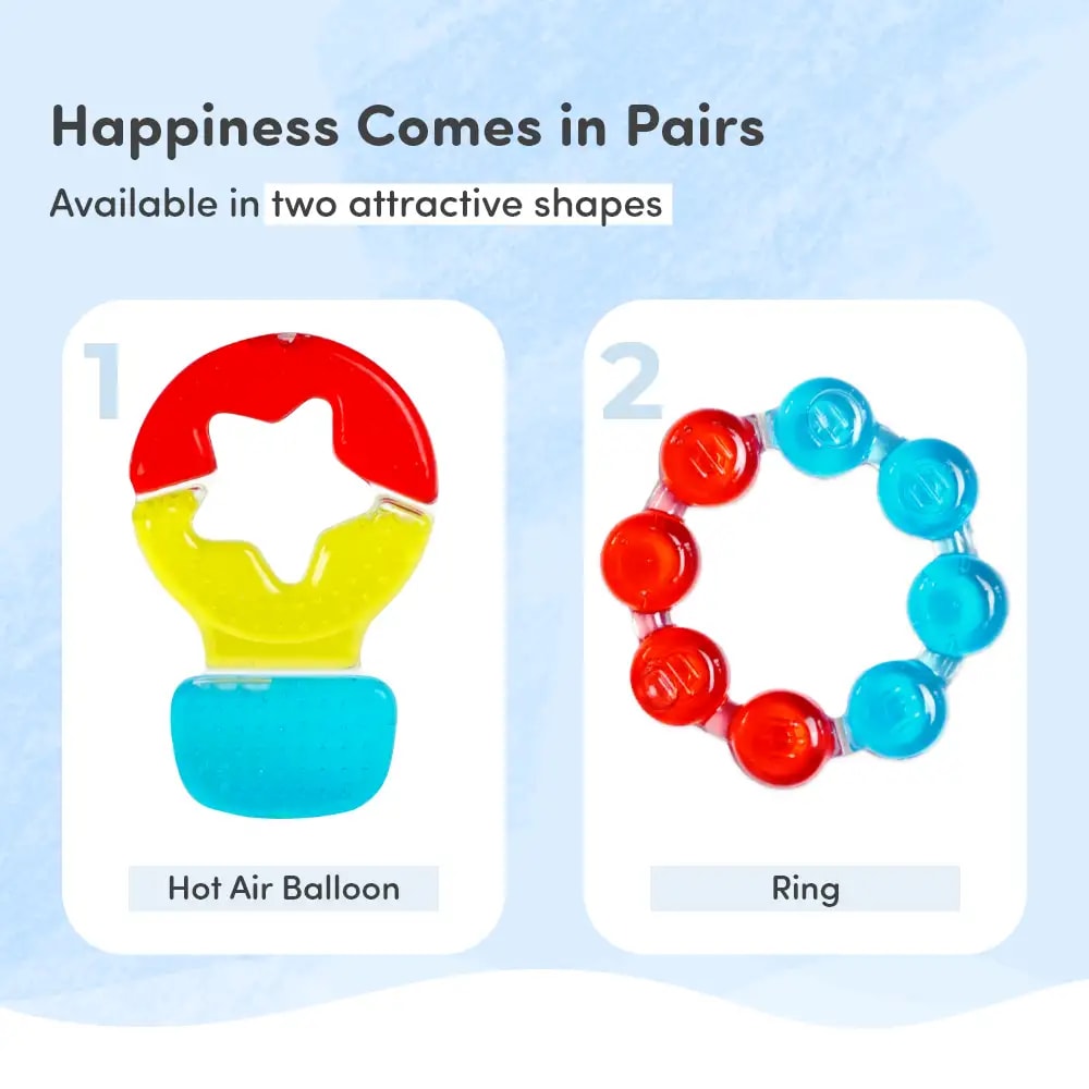 Teether for Kids | Relieves Sore Teething Gums | BPA Free, Food Grade & Non Toxic | ISI Marked | Easy to Hold | Pack of 4 - 2 Ring + 2 Hot Air Balloon