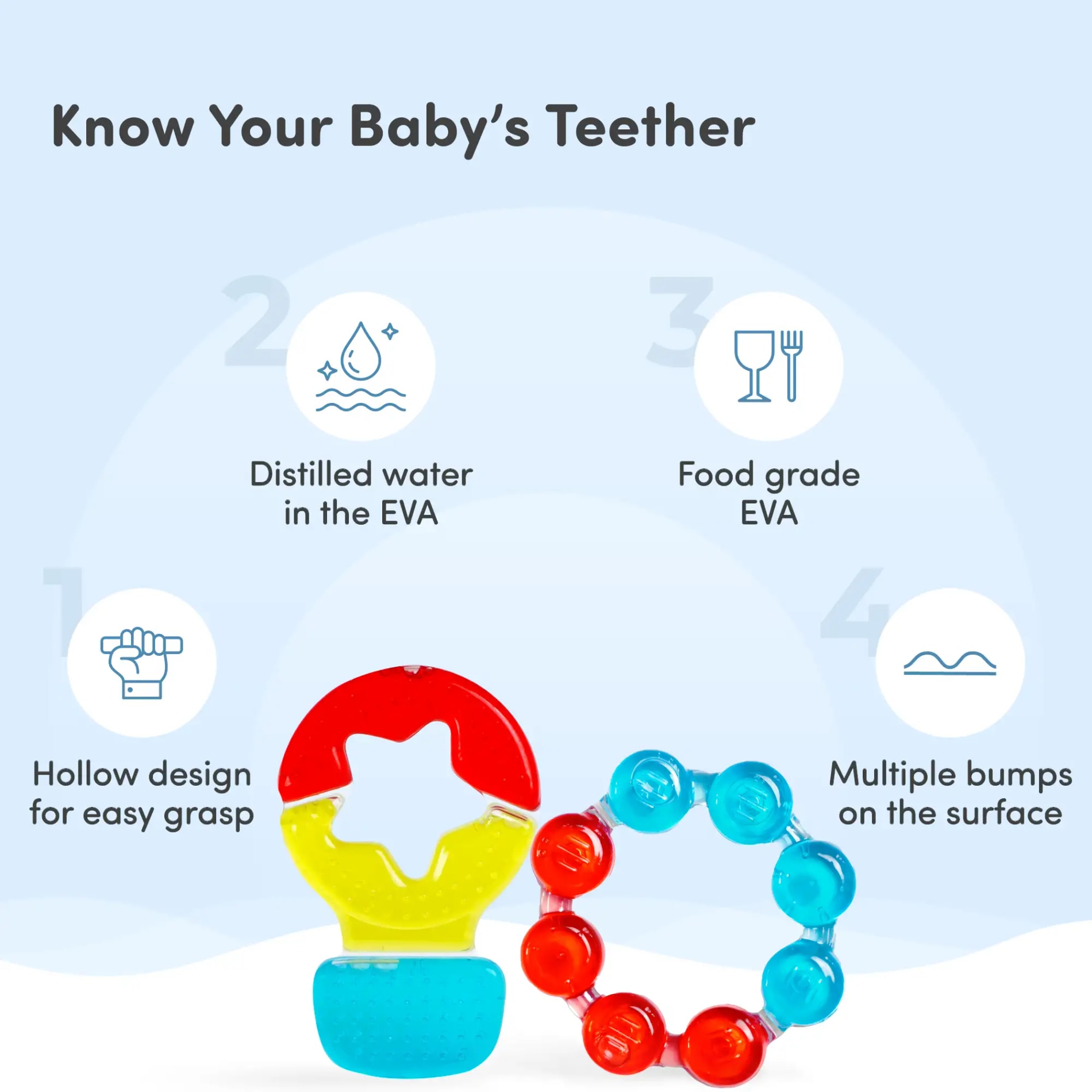 Teether for Kids | Relieves Sore Teething Gums | BPA Free, Food Grade & Non Toxic | ISI Marked | Easy to Hold | Pack of 4 - 2 Ring + 2 Hot Air Balloon