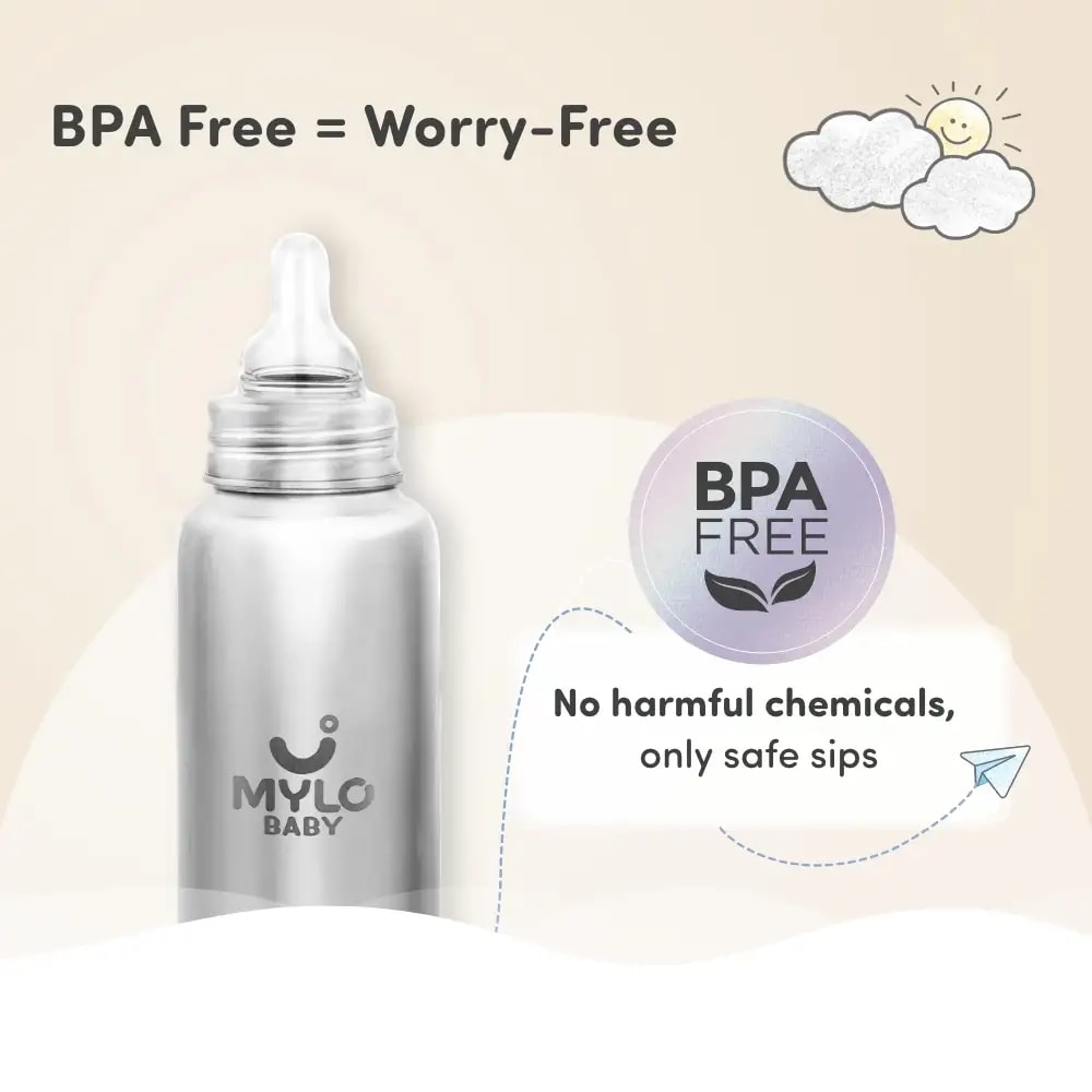 Stainless Steel Feeding Sipper Bottle | BPA Free | Anti-Colic | 100% Food Grade | Feels Natural Baby Bottle | Non-toxic Rust Free - 140 ml + 250 ml