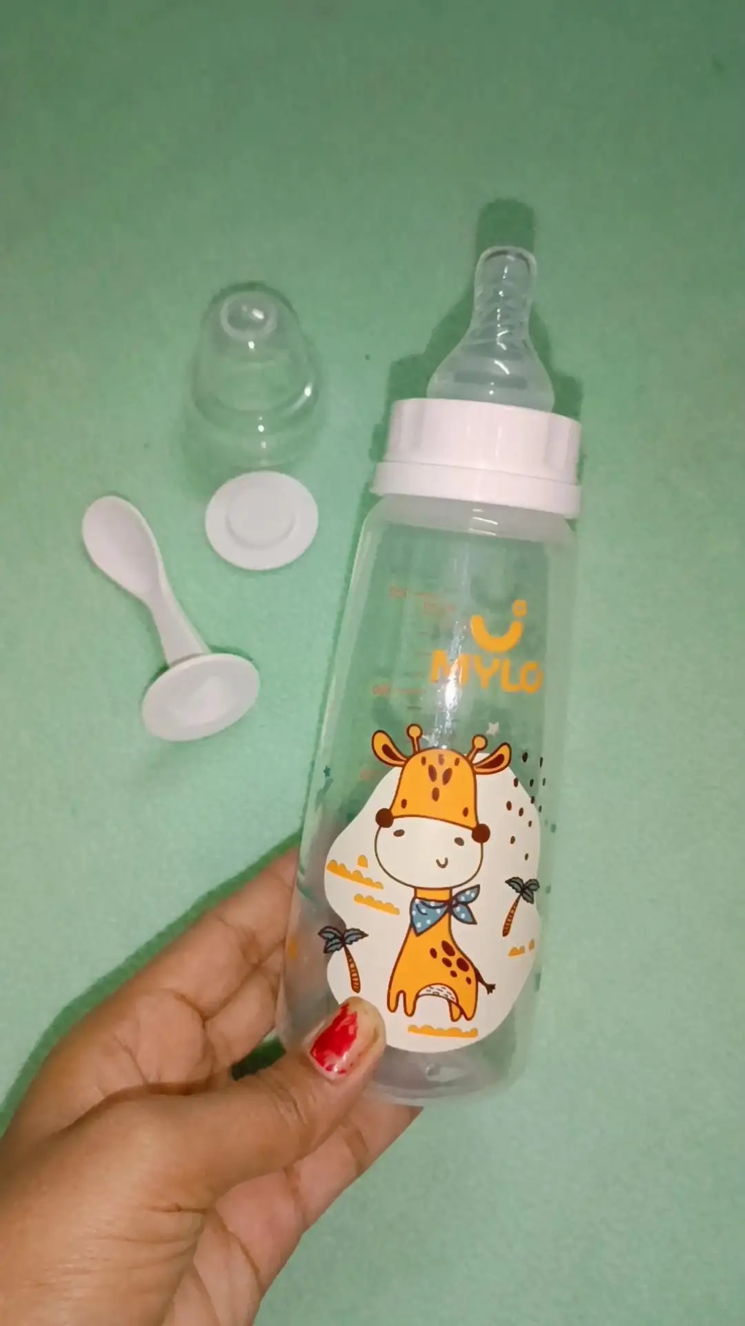 2-in-1 Baby Feeding Bottle | BPA Free with Anti-Colic Nipple & Spoon | Easy Flow Neck Design - Lion & Giraffe 125ml & 250ml