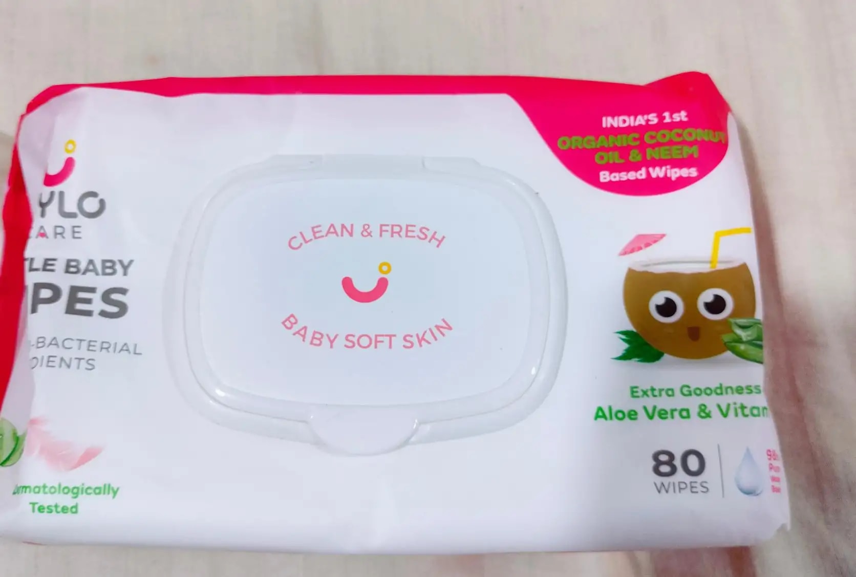 Gentle Baby Wipes With Lid - Organic Coconut Oil, Neem, Aloe Vera and Vitamin E | 98% Pure Water | Dermatologically Tested (Pack of 3) - 72 Wipes Per Pack