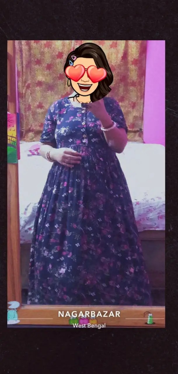Maternity Dresses For Women with Both Side Zipper For Easy Feeding | Adjustable Belt for Growing Belly | Maxi Nighty Dress | Blue Rose | XXL