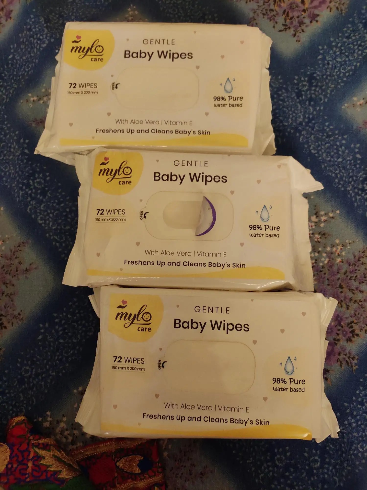 Gentle Baby Wipes With Lid - Organic Coconut Oil, Neem, Aloe Vera and Vitamin E | 98% Pure Water | Dermatologically Tested (Pack of 3) - 72 Wipes Per Pack