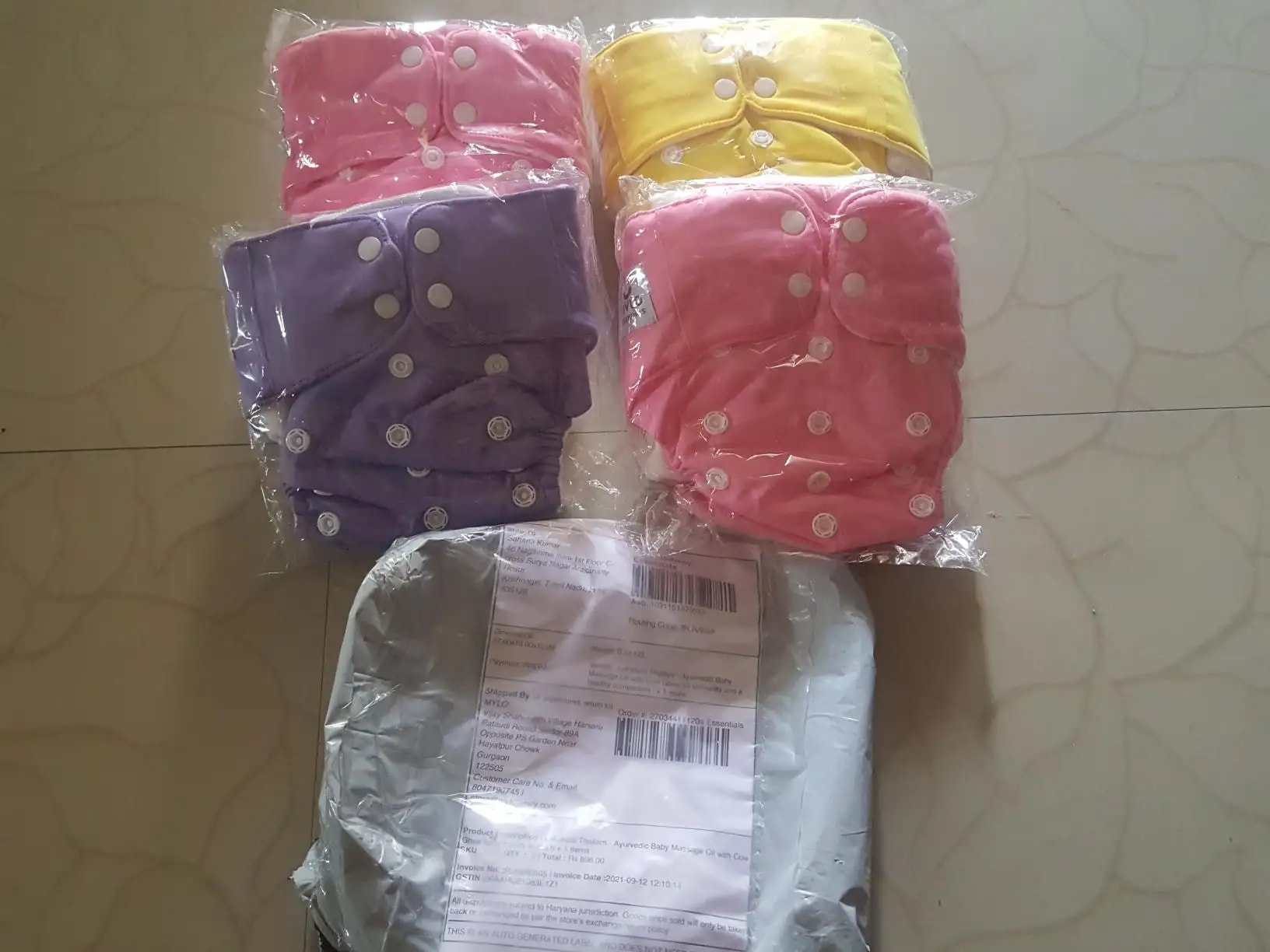 Adjustable Washable & Reusable Cloth Diaper With Dry Feel, Absorbent Insert Pad (3M-3Y) | Oeko-Tex Certified | Prevents Rashes - Assorted Colors - Pack of 4