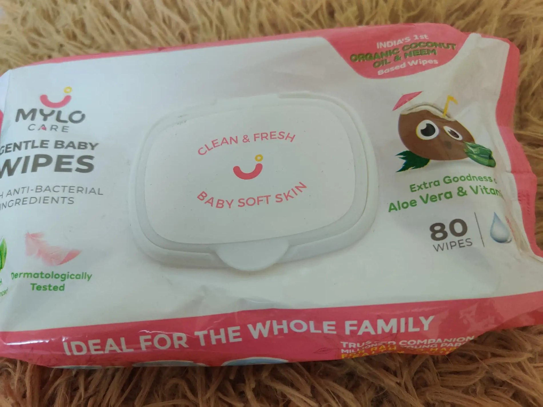 Gentle Baby Wipes With Lid - Organic Coconut Oil, Neem, Aloe Vera and Vitamin E | 98% Pure Water | Dermatologically Tested (Pack of 3) - 72 Wipes Per Pack
