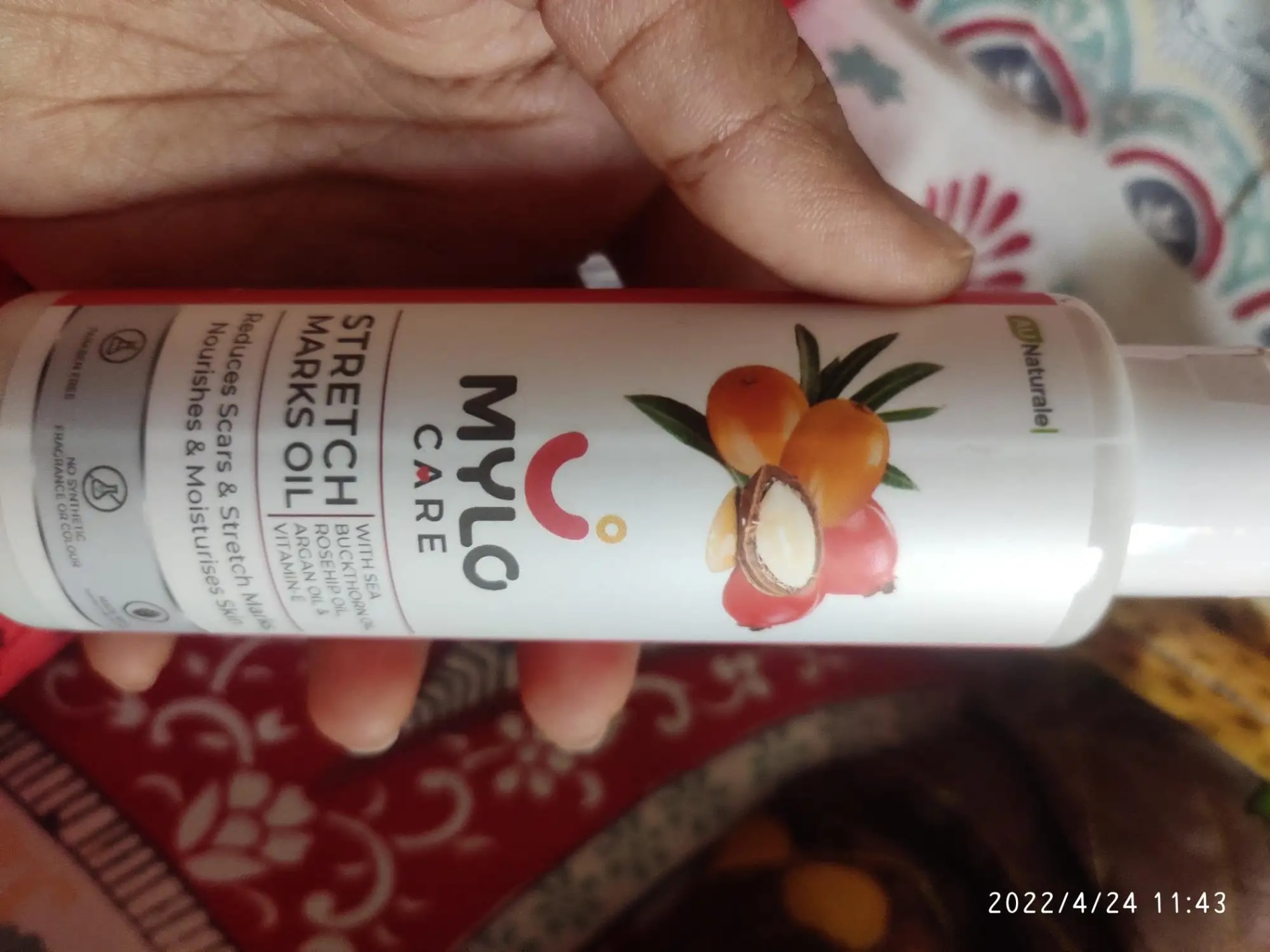 Stretch Marks Oil With Sea Buckthorn, Rosehip, Argan & Coconut Oil | Scars & Stretch Mark Lightening | Natural Skin Care Solution for Pregnant Women - 100ml