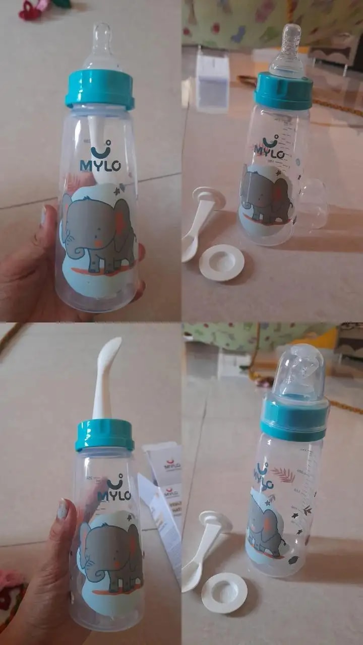 2-in-1 Baby Feeding Bottle | BPA Free with Anti-Colic Nipple & Spoon | Easy Flow Neck Design - Lion & Giraffe 125ml & 250ml