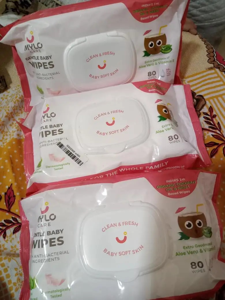 Gentle Baby Wipes With Lid - Organic Coconut Oil, Neem, Aloe Vera and Vitamin E | 98% Pure Water | Dermatologically Tested (Pack of 3) - 72 Wipes Per Pack