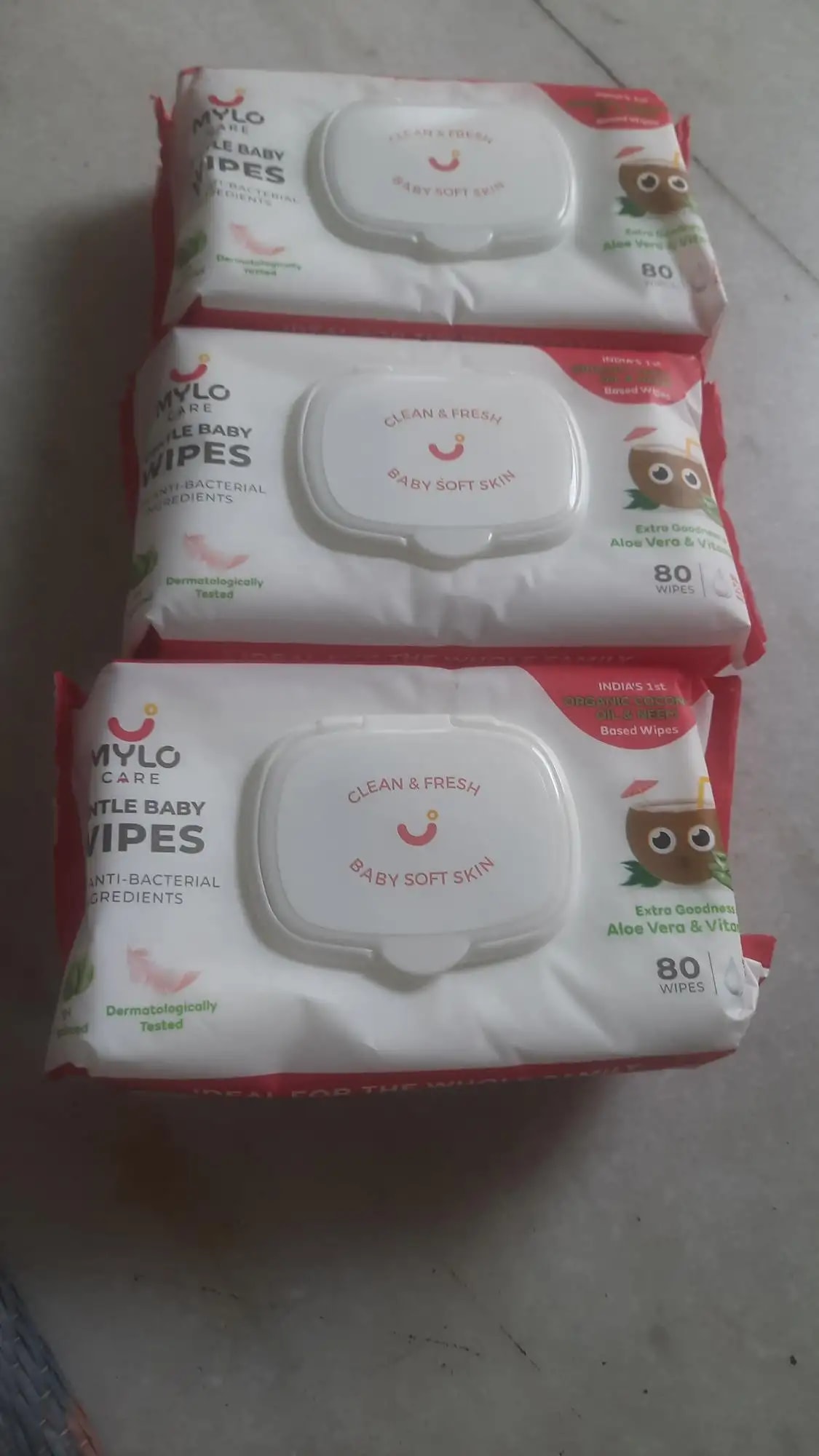 Gentle Baby Wipes With Lid - Organic Coconut Oil, Neem, Aloe Vera and Vitamin E | 98% Pure Water | Dermatologically Tested (Pack of 3) - 72 Wipes Per Pack