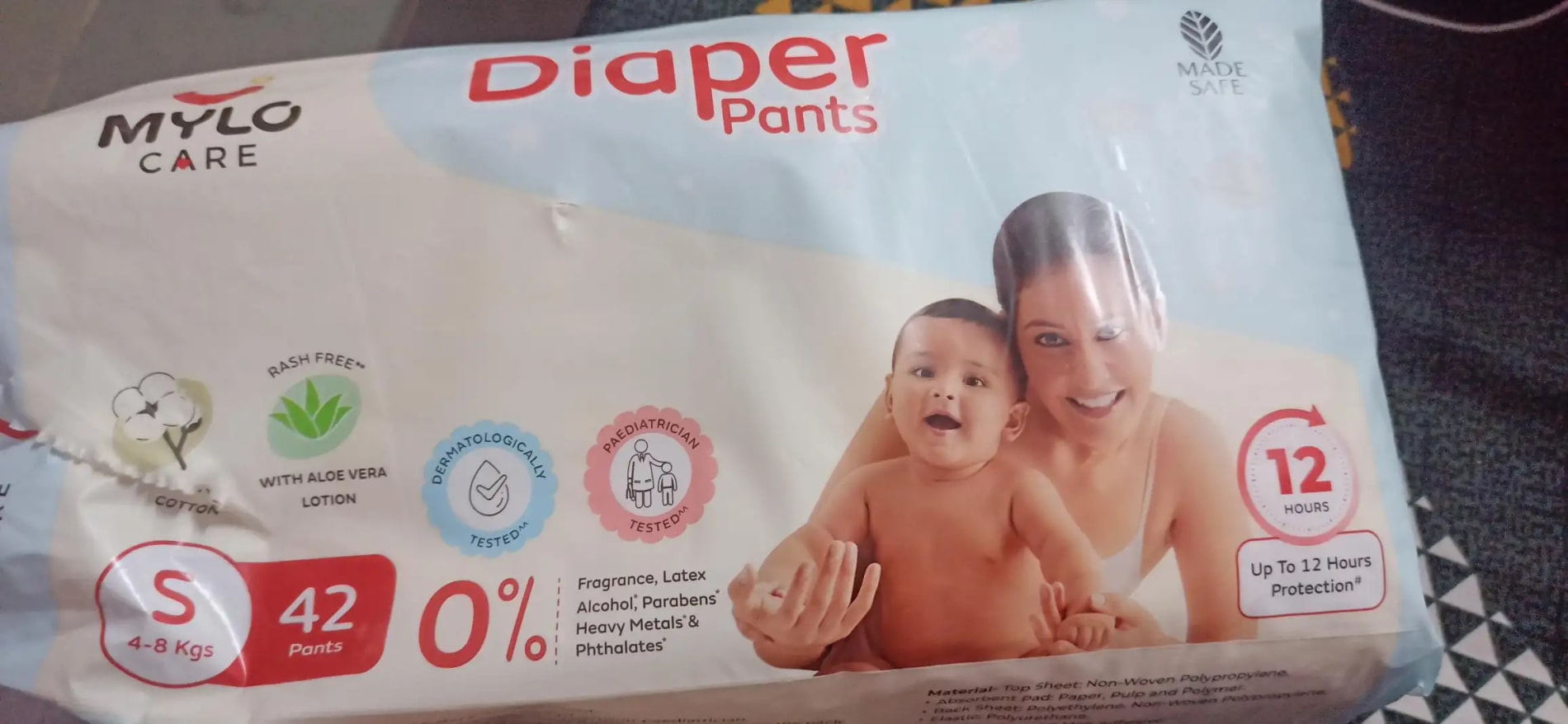 Baby Diaper Pants Small (S) Size 4-8 kgs (42 count) Leak Proof | Lightweight | Rash Free | 12 Hours Protection | ADL Technology (Pack of 1)