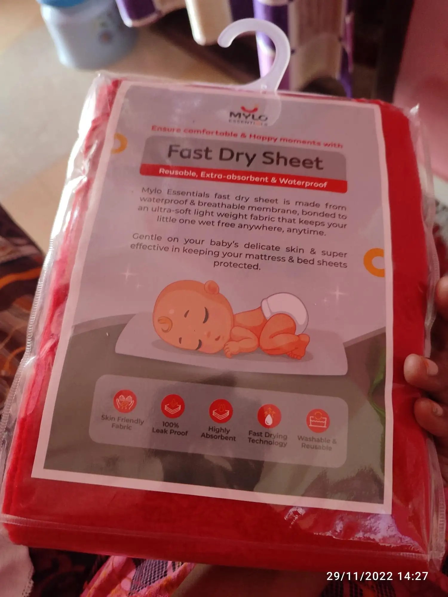 Waterproof Extra Absorbent Baby Dry Sheet & Bed Protector | Guards Against Spills, Stains & Nappy Leaks | Foldable & Portable - (M) (Blue & Red) - Pack of 2