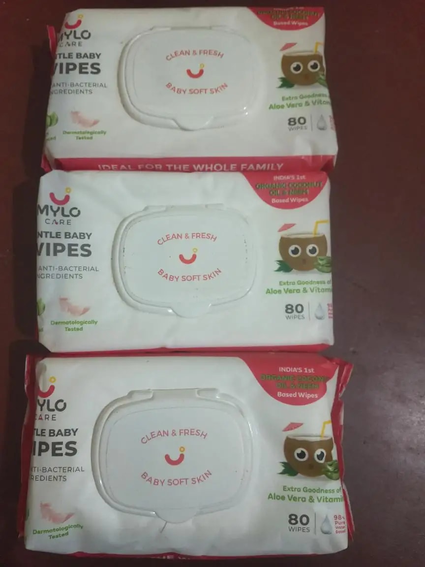 Gentle Baby Wipes With Lid - Organic Coconut Oil, Neem, Aloe Vera and Vitamin E | 98% Pure Water | Dermatologically Tested (Pack of 3) - 72 Wipes Per Pack