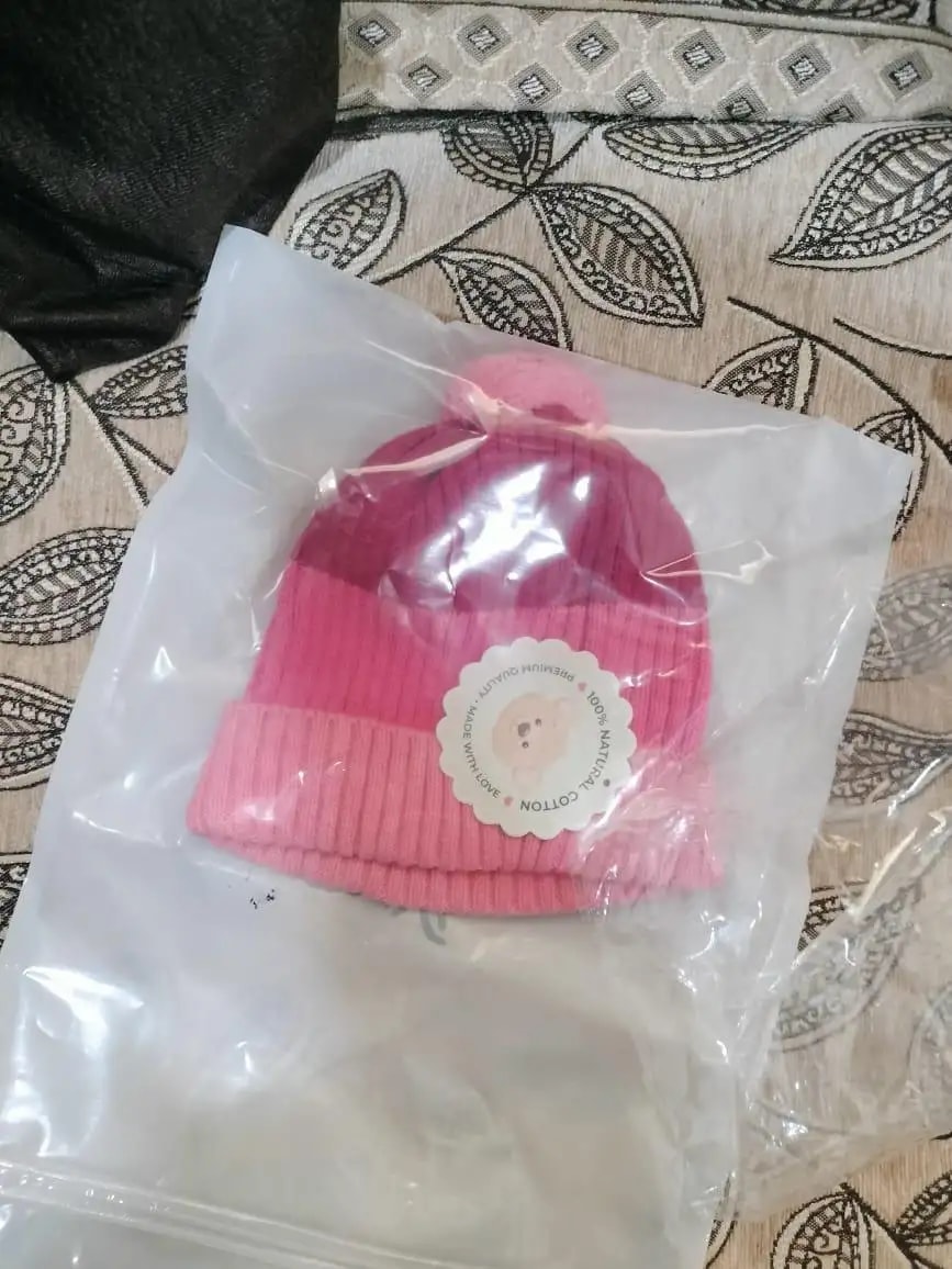 Baby Warm Winter Cap/Beanie with Pom-Pom in 100% Cotton – Red & Pink Beanie (6-12M)