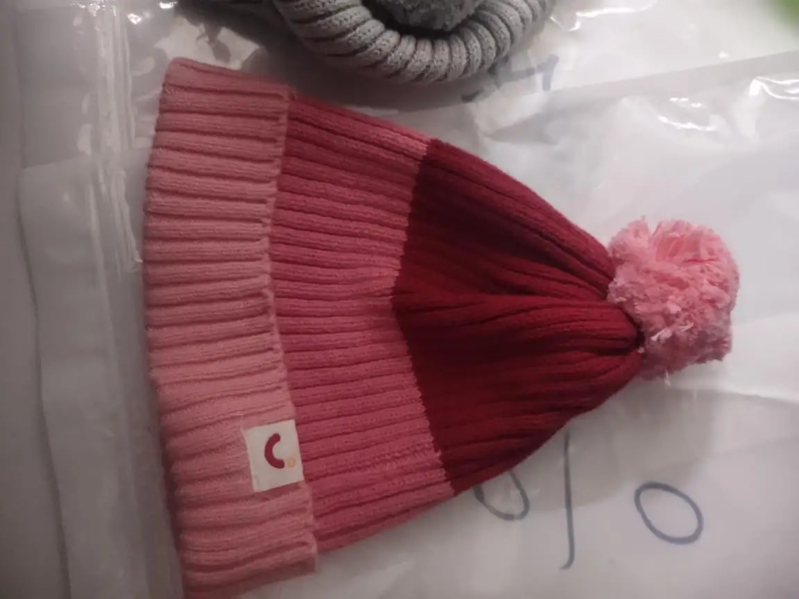 Baby Warm Winter Cap/Beanie with Pom-Pom in 100% Cotton – Red & Pink Beanie (6-12M)