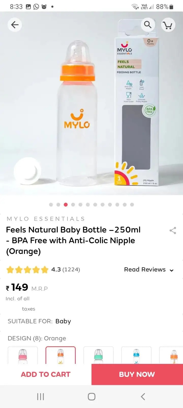 2-in-1 Baby Feeding Bottle | BPA Free with Anti-Colic Nipple & Spoon | Easy Flow Neck Design - Lion & Giraffe 125ml & 250ml