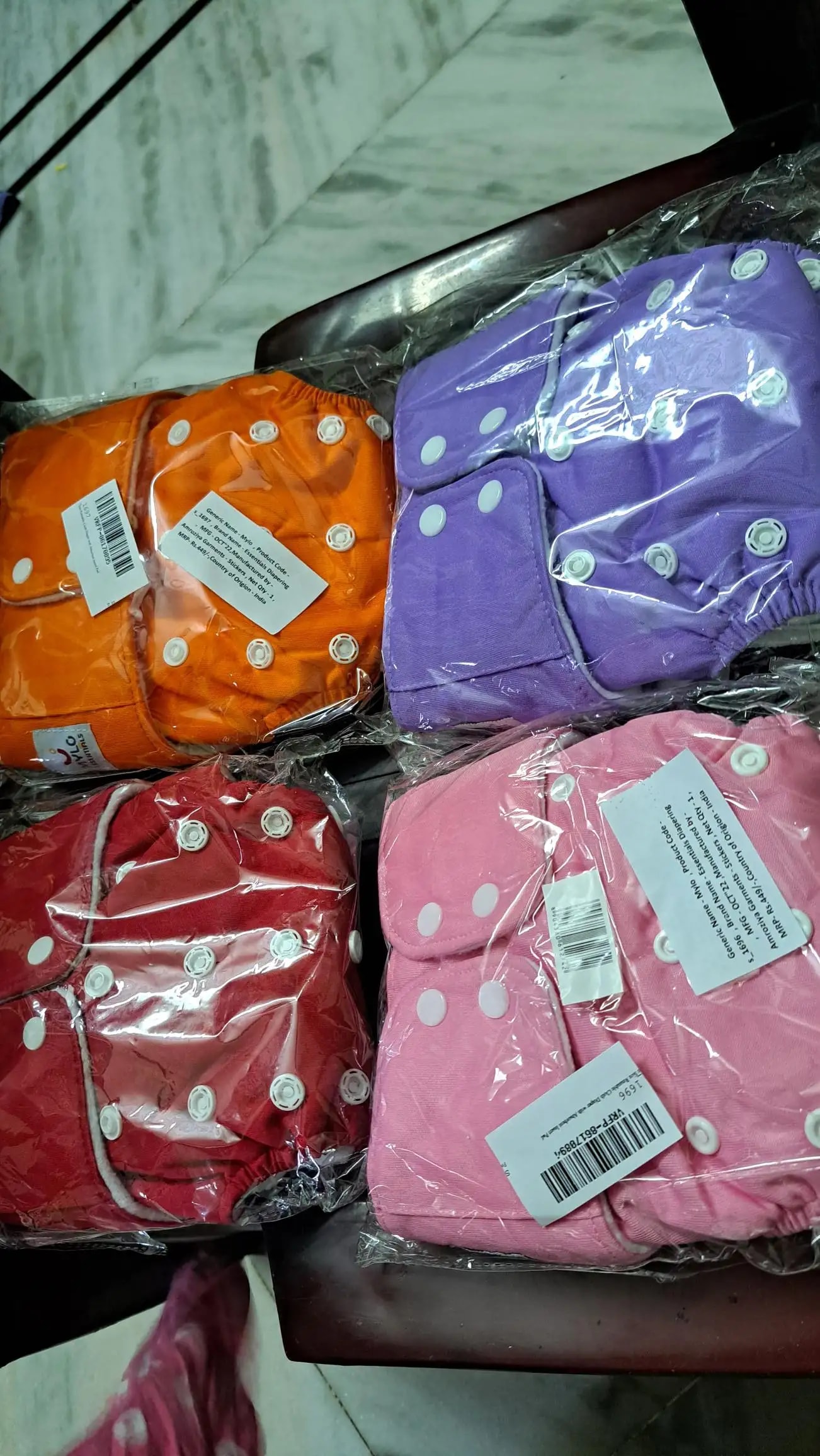 Adjustable Washable & Reusable Cloth Diaper With Dry Feel, Absorbent Insert Pad (3M-3Y) | Oeko-Tex Certified | Prevents Rashes - Assorted Colors - Pack of 4