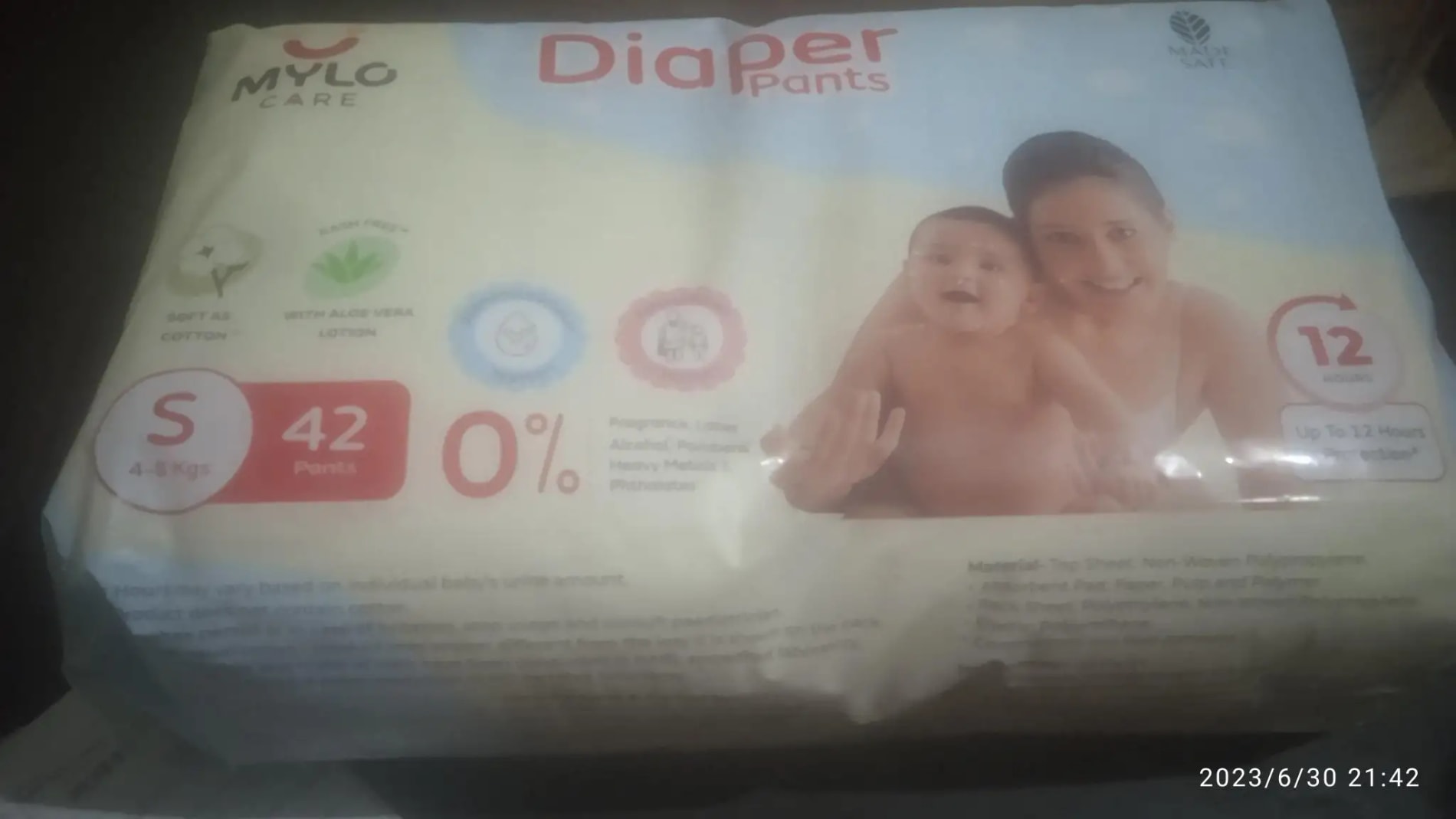 Baby Diaper Pants Small (S) Size 4-8 kgs (42 count) Leak Proof | Lightweight | Rash Free | 12 Hours Protection | ADL Technology (Pack of 1)
