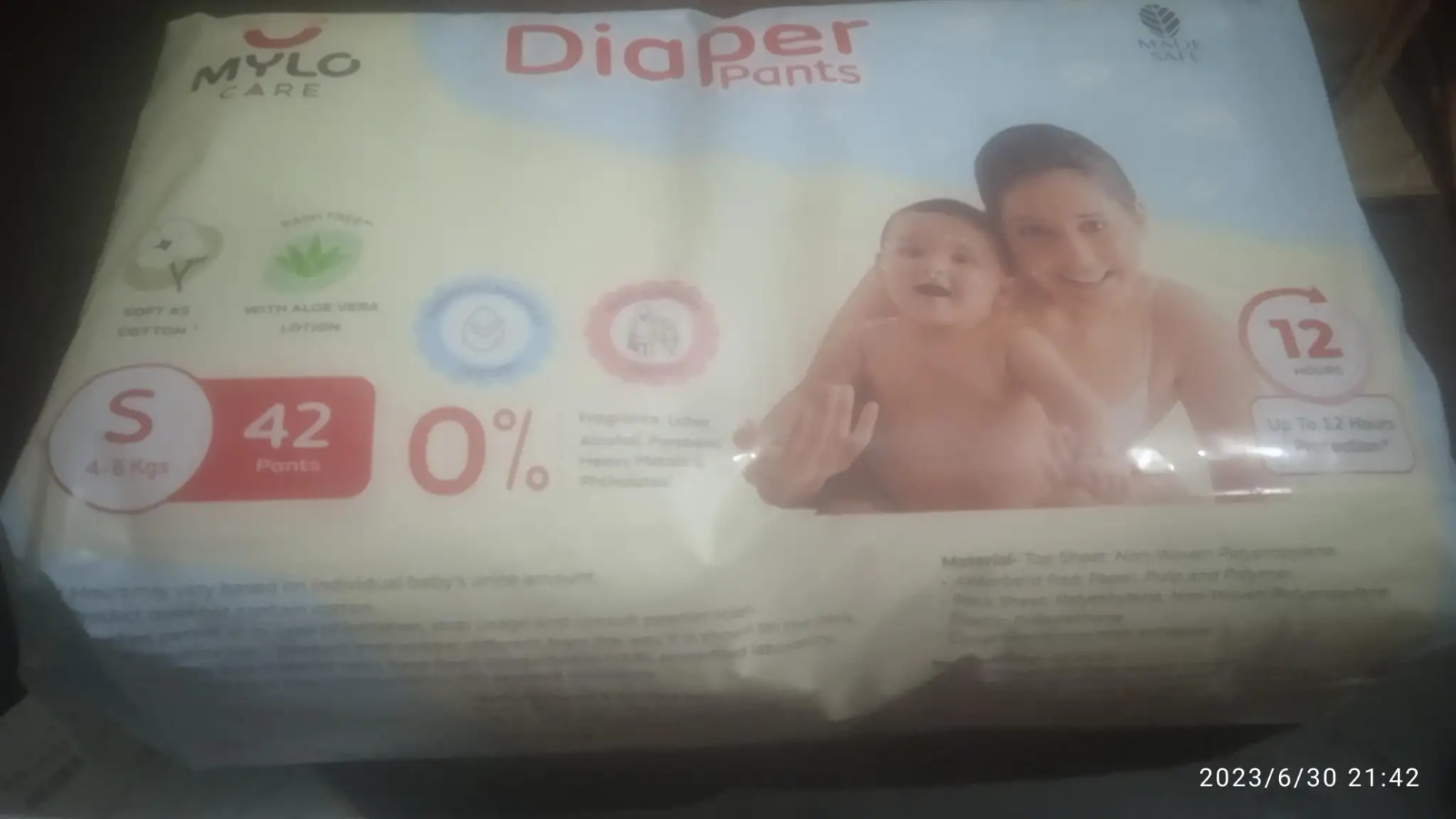 Baby Diaper Pants Small (S) Size 4-8 kgs (42 count) Leak Proof | Lightweight | Rash Free | 12 Hours Protection | ADL Technology (Pack of 1)