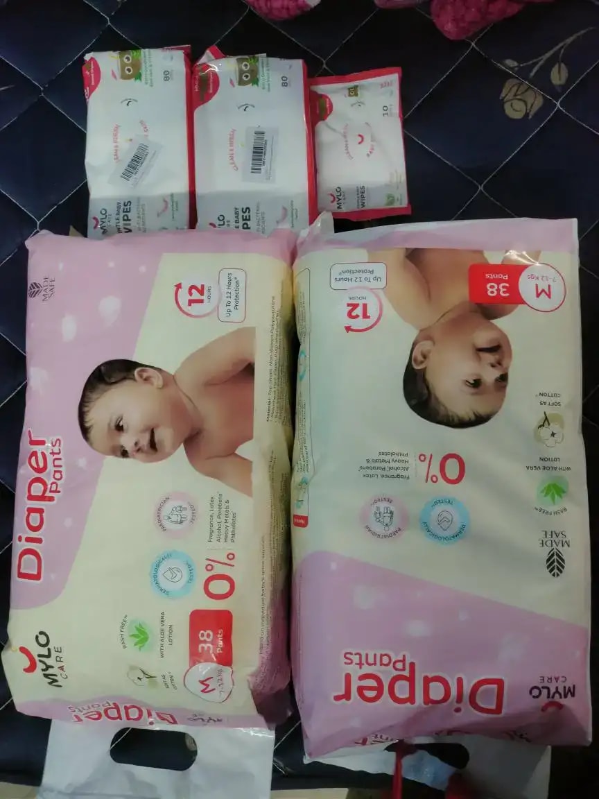Super Saver Combo - Baby Diaper Pants Medium (M) 7-8 kgs - (76 count) Leak Proof + Extra Virgin Coconut Oil (200ml)