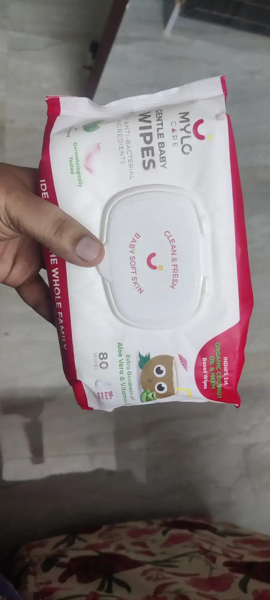 Gentle Baby Wipes With Lid - Organic Coconut Oil, Neem, Aloe Vera and Vitamin E | 98% Pure Water | Dermatologically Tested (Pack of 3) - 72 Wipes Per Pack