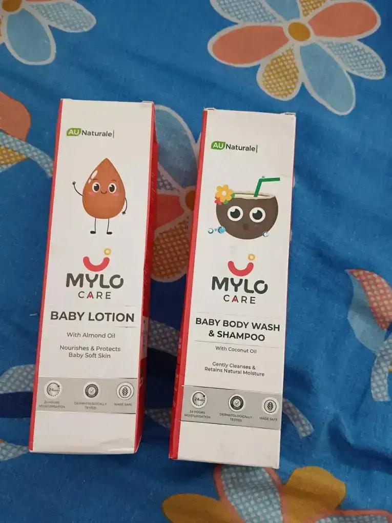 Baby Bath Essentials - Baby Body Wash & Shampoo (200 ml) and Mylo Care Baby Lotion (200 ml) | Tear Free Formulation | 24 Hours Moisturization