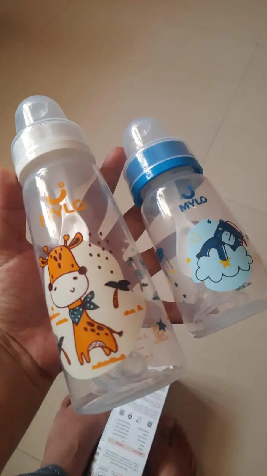 2-in-1 Baby Feeding Bottle | BPA Free with Anti-Colic Nipple & Spoon | Easy Flow Neck Design - Lion & Giraffe 125ml & 250ml