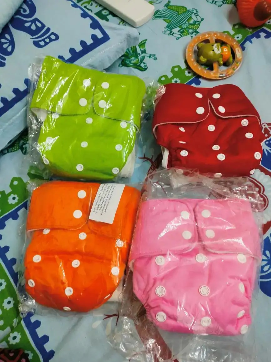 Adjustable Washable & Reusable Cloth Diaper With Dry Feel, Absorbent Insert Pad (3M-3Y) | Oeko-Tex Certified | Prevents Rashes - Assorted Colors - Pack of 4