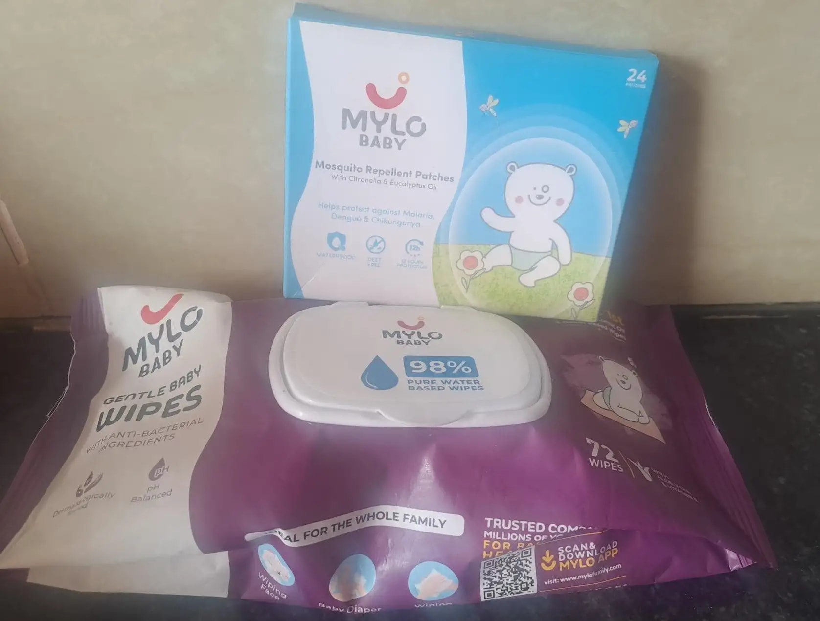 Gentle Baby Wipes With Lid (Pack of 2) + Mosquito Patches (Pack of 24)