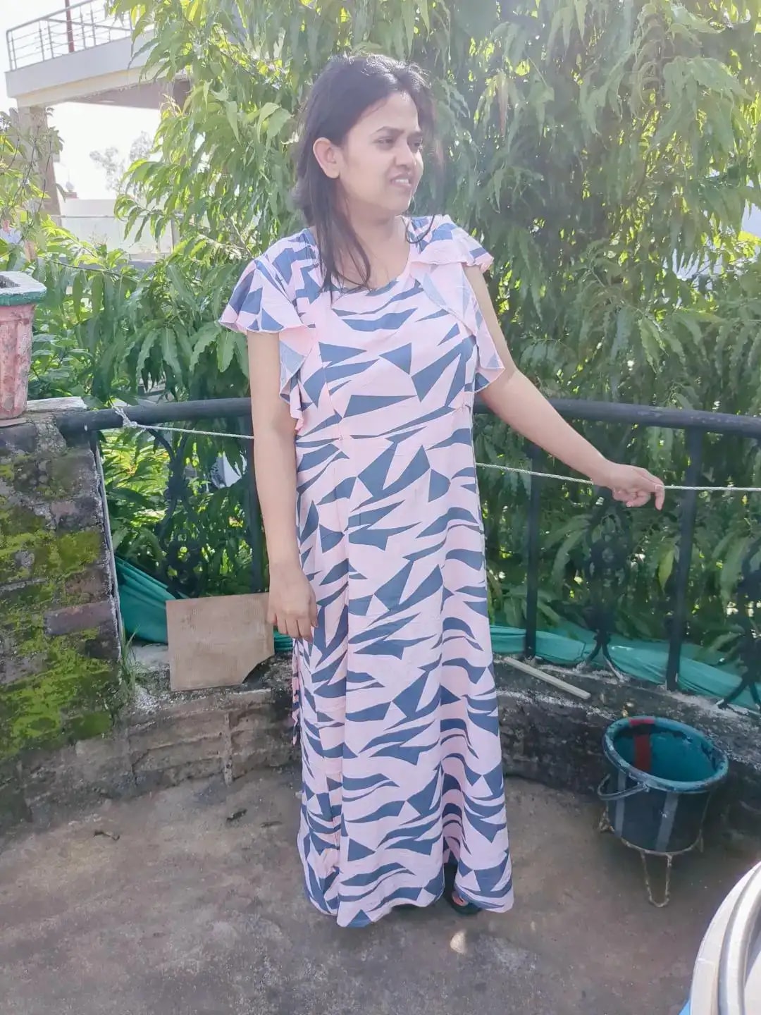 Maternity Dresses For Women with Both Side Zipper For Easy Feeding | Adjustable Belt for Growing Belly | Maxi Dress | Little Hearts - Sea Green | L