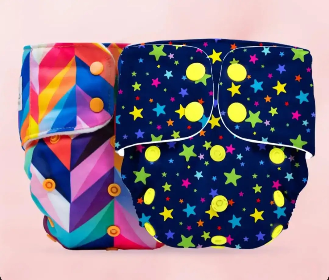 Adjustable Washable & Reusable Cloth Diaper With Absorbent Insert Pad (3M-3Y) | Oeko-Tex Certified | Prevents Rashes - Rainbow & Jungle - Pack of 2