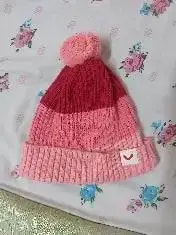 Baby Warm Winter Cap/Beanie with Pom-Pom in 100% Cotton – Red & Pink Beanie (6-12M)