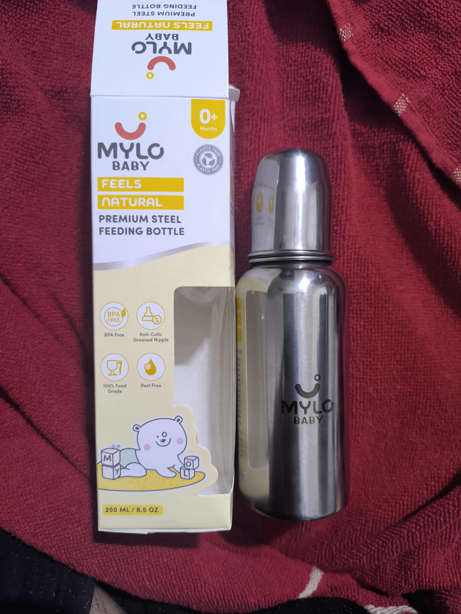 Stainless Steel Feeding Bottle | BPA Free | Anti-Colic | 100% Food Grade | Feels Natural Baby Bottle | Non-toxic Rust Free - 140 ml