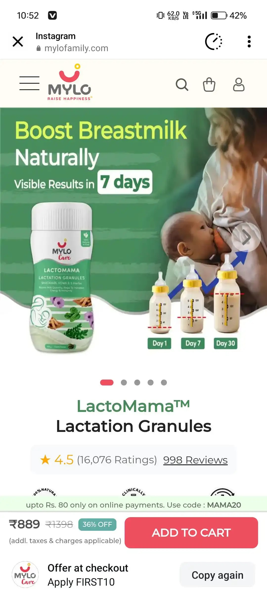 Mylo LactoMama ™ | With Shatavari, Sowa & 5 herbs | Natural Supplement for Boosting Breast Milk | 100% Natural Ingredients | 300g | Pack of 2 | Elaichi