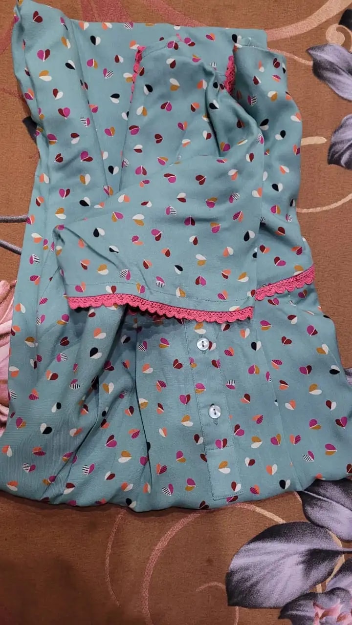 Maternity Dresses For Women with Both Side Zipper For Easy Feeding | Adjustable Belt for Growing Belly | Maxi Dress | Little Hearts - Sea Green | L