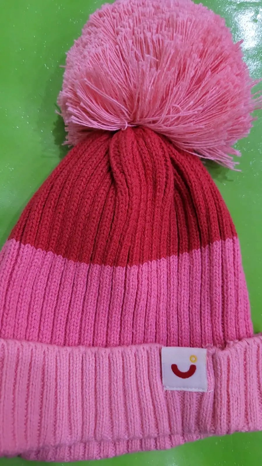 Baby Warm Winter Cap/Beanie with Pom-Pom in 100% Cotton – Red & Pink Beanie (6-12M)