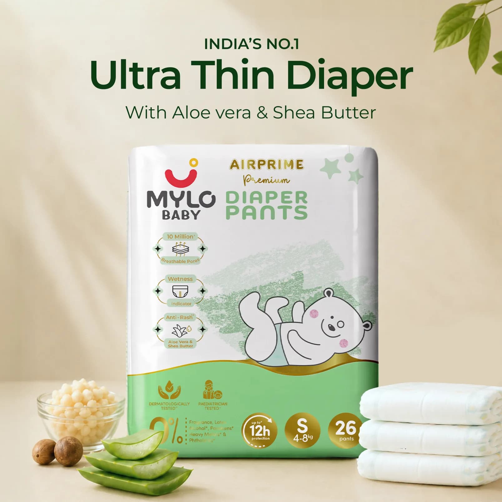 Mylo Airprime™ Premium Diaper Pants with Wetness Indicator - S(5-9 Kgs) - 26 Count