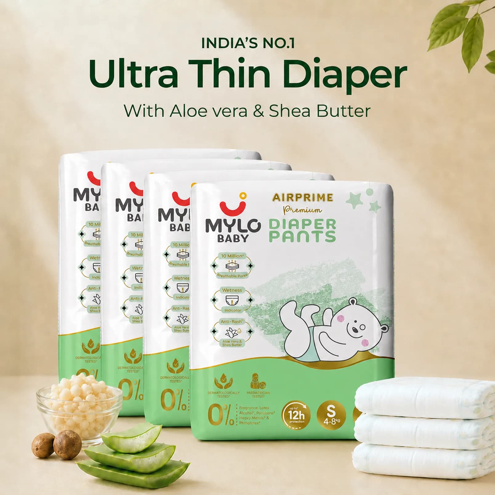 Mylo Airprime™ Premium Diaper Pants with Wetness Indicator - S(5-9 Kgs) - 104 Count