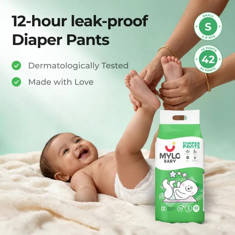 Baby Diaper Pants Small (S) Size 4-8 kgs (42 count) Leak Proof | Lightweight | Rash Free | 12 Hours Protection | ADL Technology (Pack of 1)