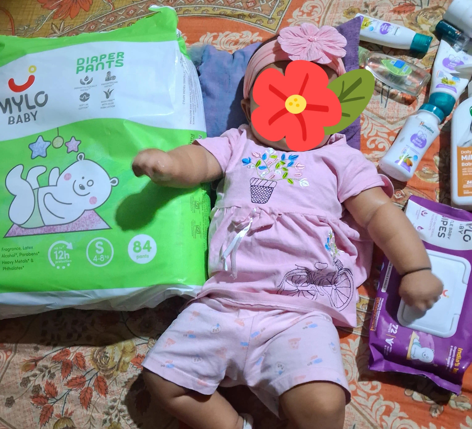 Super Saver Combo - Baby Diaper Pants Medium (M) 7-8 kgs - (76 count) Leak Proof + Extra Virgin Coconut Oil (200ml)