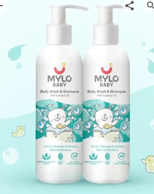 Baby Bath Essentials - Baby Body Wash & Shampoo (200 ml) and Mylo Care Baby Lotion (200 ml) | Tear Free Formulation | 24 Hours Moisturization