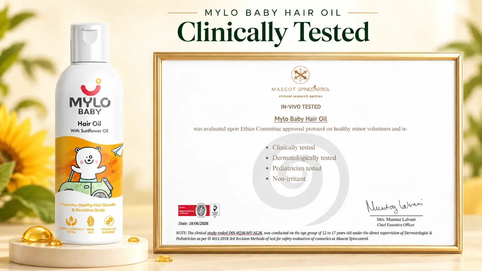 Mylo Baby Hair Oil Patch Test Certificate