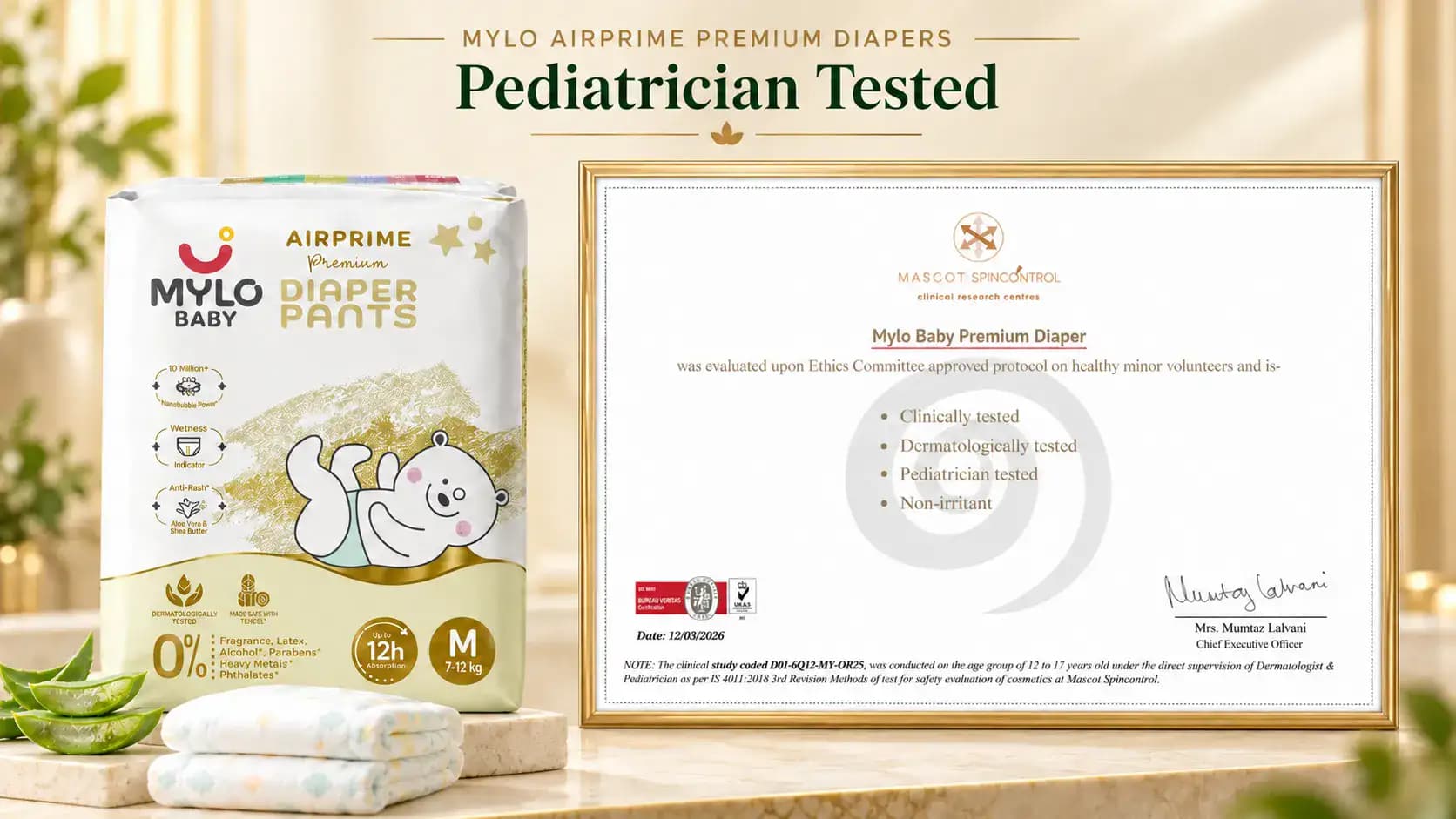 Mylo AirPrime Premium Diaper: Certified Hypoallergenic, Non-Irritant & Pediatrician Tested
