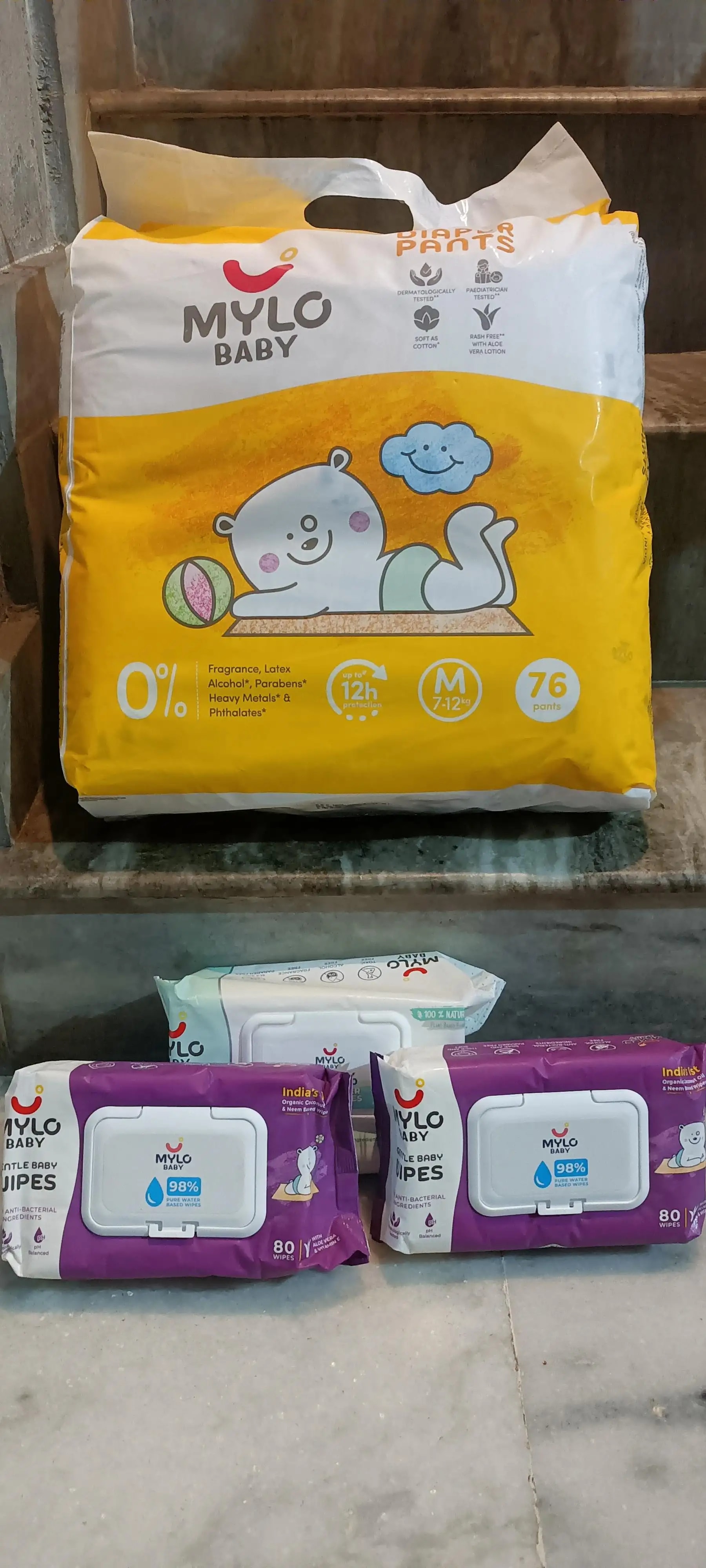 Super Saver Combo - Baby Diaper Pants Medium (M) 7-8 kgs - (76 count) Leak Proof + Extra Virgin Coconut Oil (200ml)